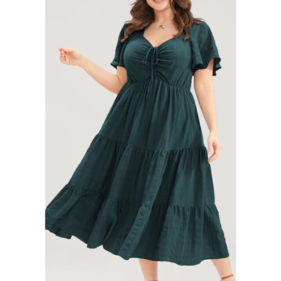 BLOOMCHIC SZ 12 L  Green Ruched Drawstring Ruffle Tiered Dress NWT B98 - Picture 1 of 10